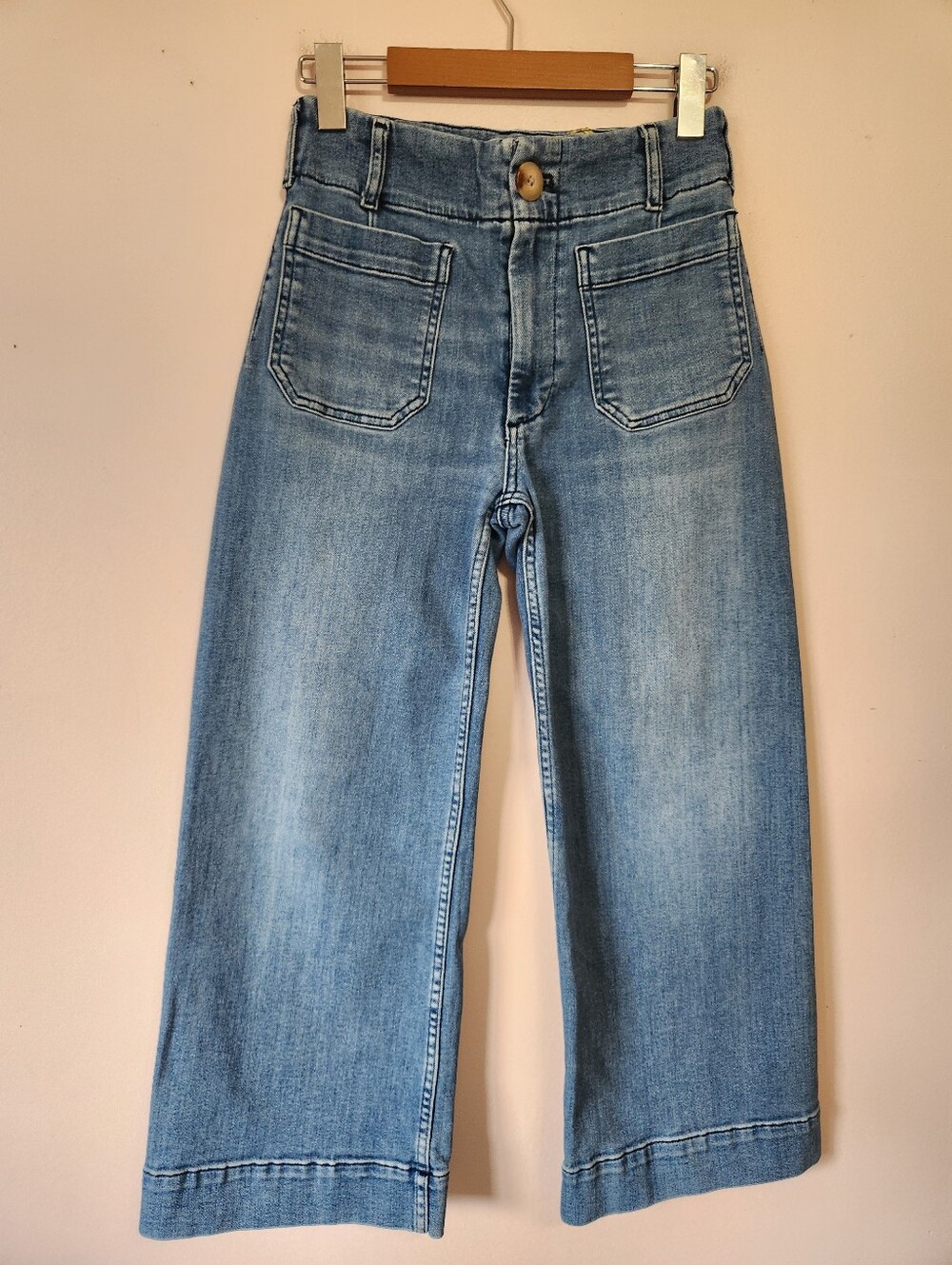 Anthropologie Maeve The Colette Cropped Wide Leg Denim Jeans Patch Pocket 26P